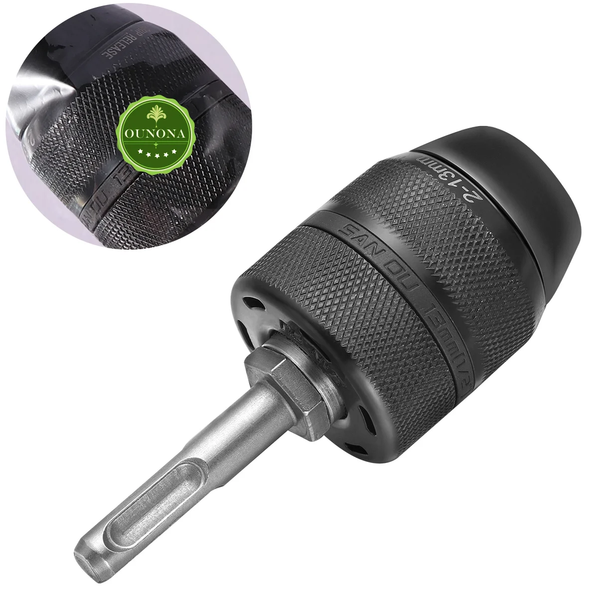 Keyless Drill Chuck Holder Black 2-13mm Durable Aluminum Alloy Locking Sleeve Ratchet Teeth 3-Jaw Adaptor Drill Chuck