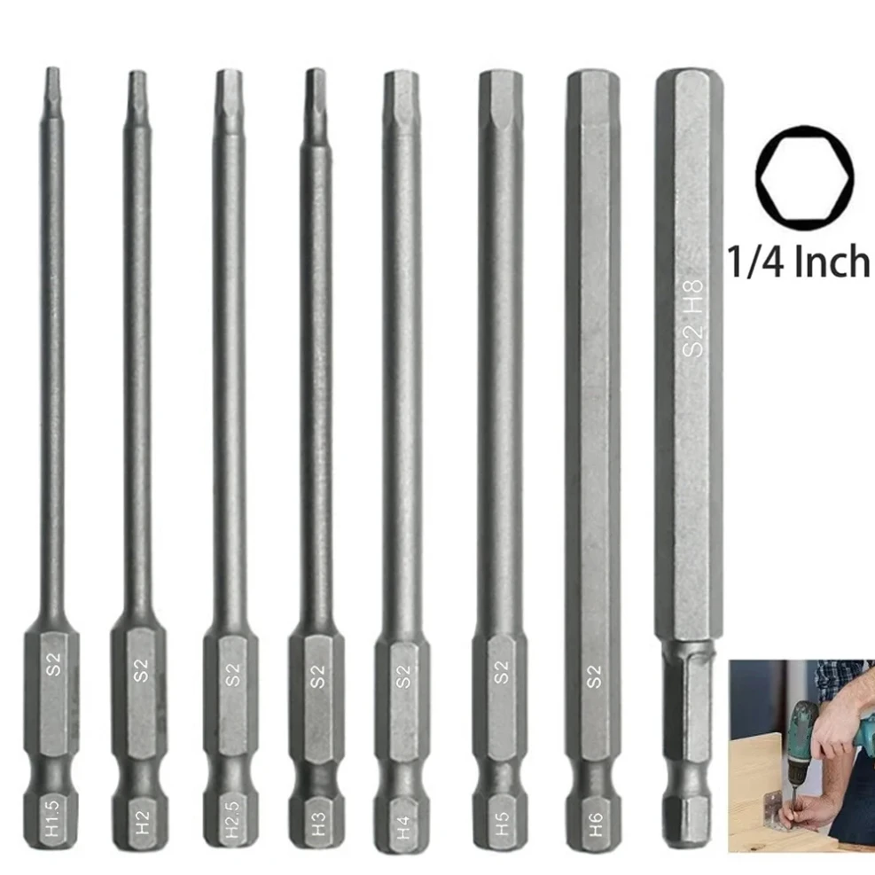 

8pcs 100mm Hex Head Allen Wrench Drill Bits Set SAE Metric Allen Electric Hexagonal Bit Screwdriver Socket Bit Power Tool Parts
