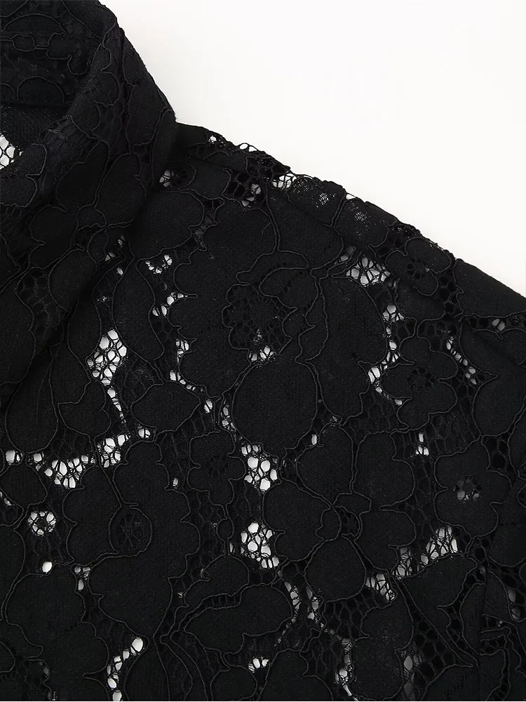 TRAF2024 European and American style autumn and winter new black lace embroidery short shirt fashionable long sleeves