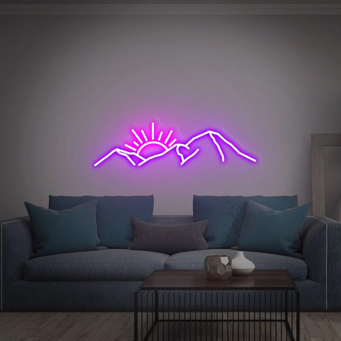 

Mountain with Sunset Neon Sign Led Lights for Living Room Sunrise Wall Art Decor Gmae Room Bedroom Night Lamp Gifts for Family