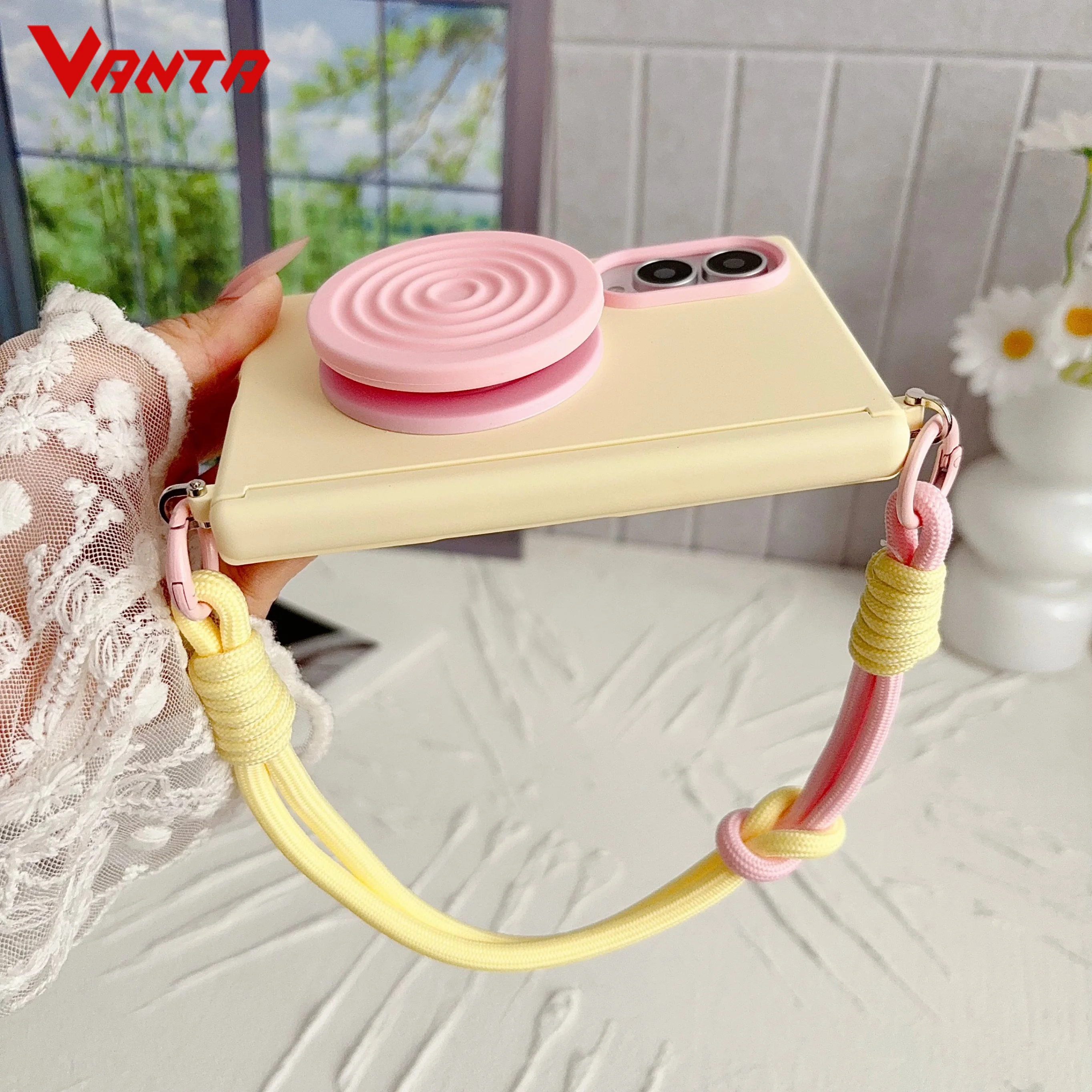 Luxury Skin Feel Color Blocking Magnetic Bracket Case for Samsung Galaxy Z Fold 8 Fold8 Wide Wrist Lanyard Hinge Protect Cover