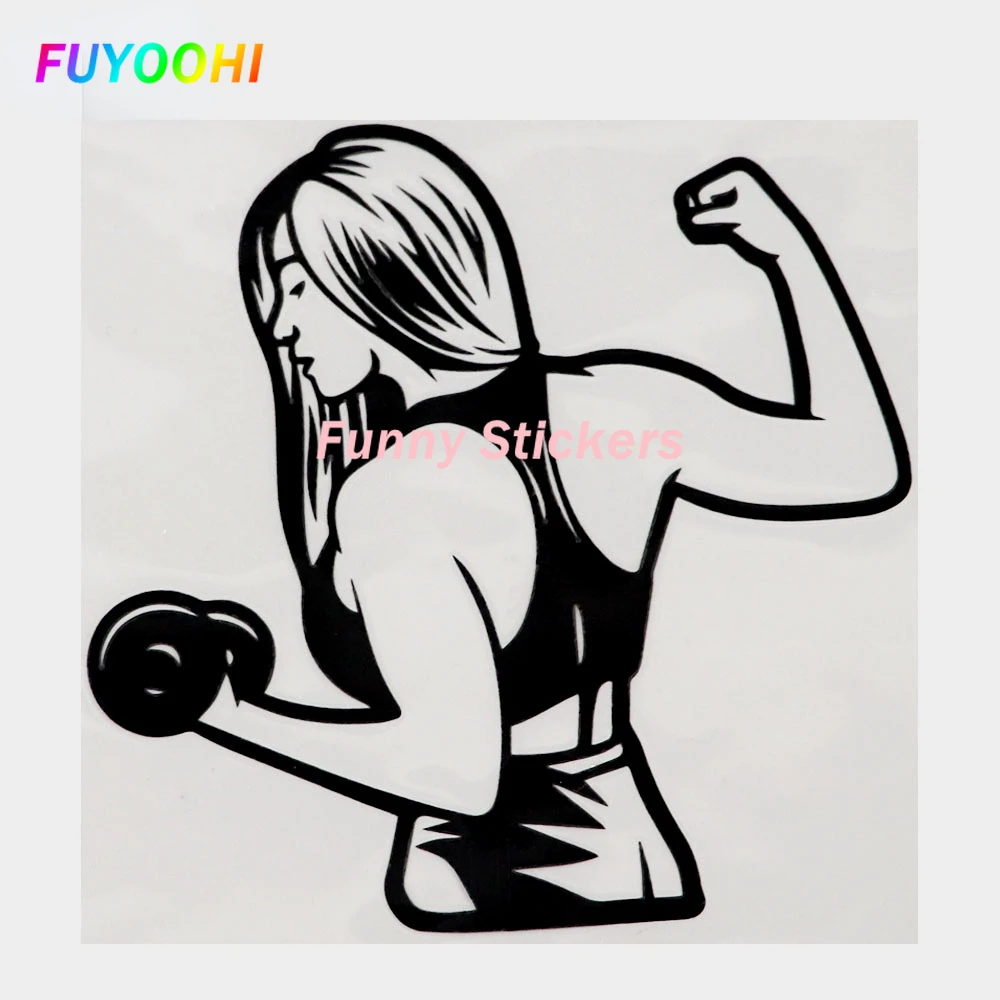 

FUYOOHI Play Stickers Personality Creativity Young Woman Holding Barbellin Hands Decal Sunscreen waterproof PVC Car Sticker