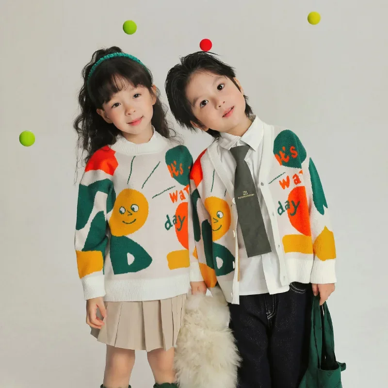 

Children's cardigan sweater autumn/winter boys Korean long sleeved pullover baby knitted top girls coat Class