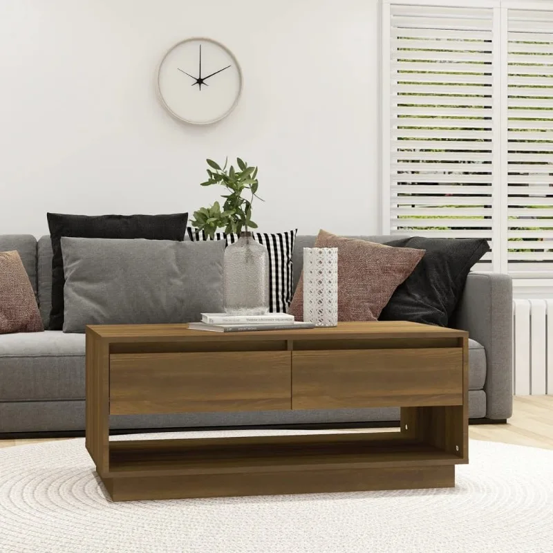 Couchtisch mit Brown Oichen-Optik aus Holzwerkstoff, 102,5x55x44 cm, Schubladen for Storage, ideal für Wohnzimmer