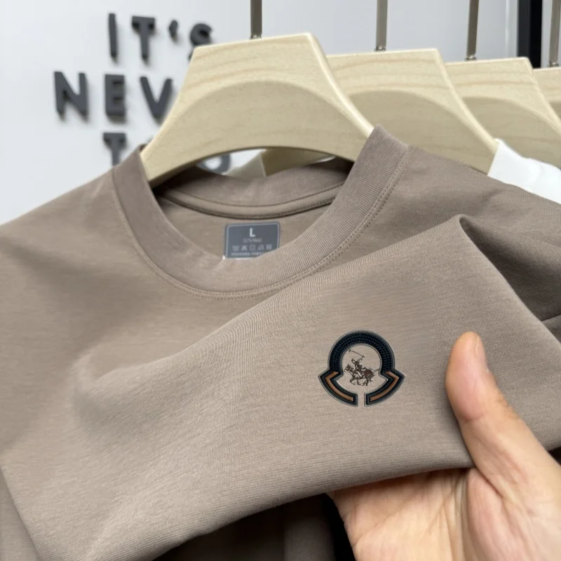 

2025 Summer High Quality Breathable Cotton Men's Short sleeved T-shirt Light Luxury Brand Fashion Embossed Round Neck Casual Top