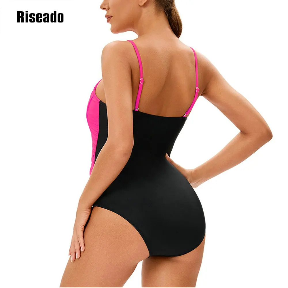 Riseado 2025 New Women's Swimsuit One Piece Swimwear Square Neck Tummy Control with Adjustable Spaghetti Straps