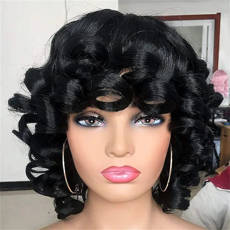 

Full Head Black Perm Synthetic Hair Wig Short Afro Curly Wigs