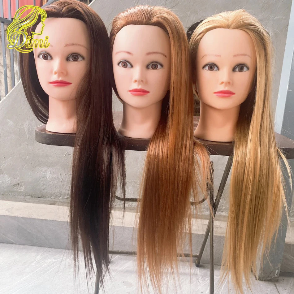 24-28-インチトレーニングヘッドロングストレート合成繊維ヘアマネキンヘッドクランプスタンド付き理髪店用カット編み込みヘア
