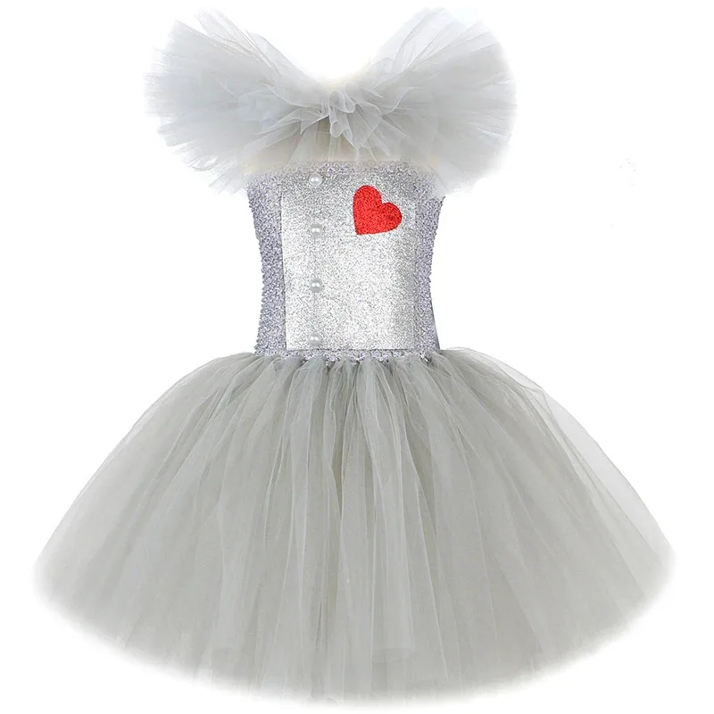 

Gray Tin Man Halloween Costumes for Girls Scarecrow Tutu Dress for Kids Birthday Party Outfit Children Storybook Fancy Clothes