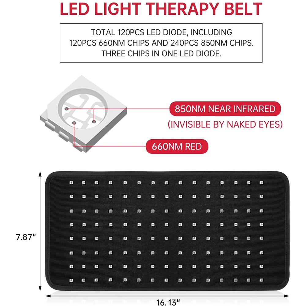 Red and Infrared Light Therapy Belt, LED Pain Relief Flexible Wearable Deep Therapy Pad for Back Joint Muscle Pain Relief Device