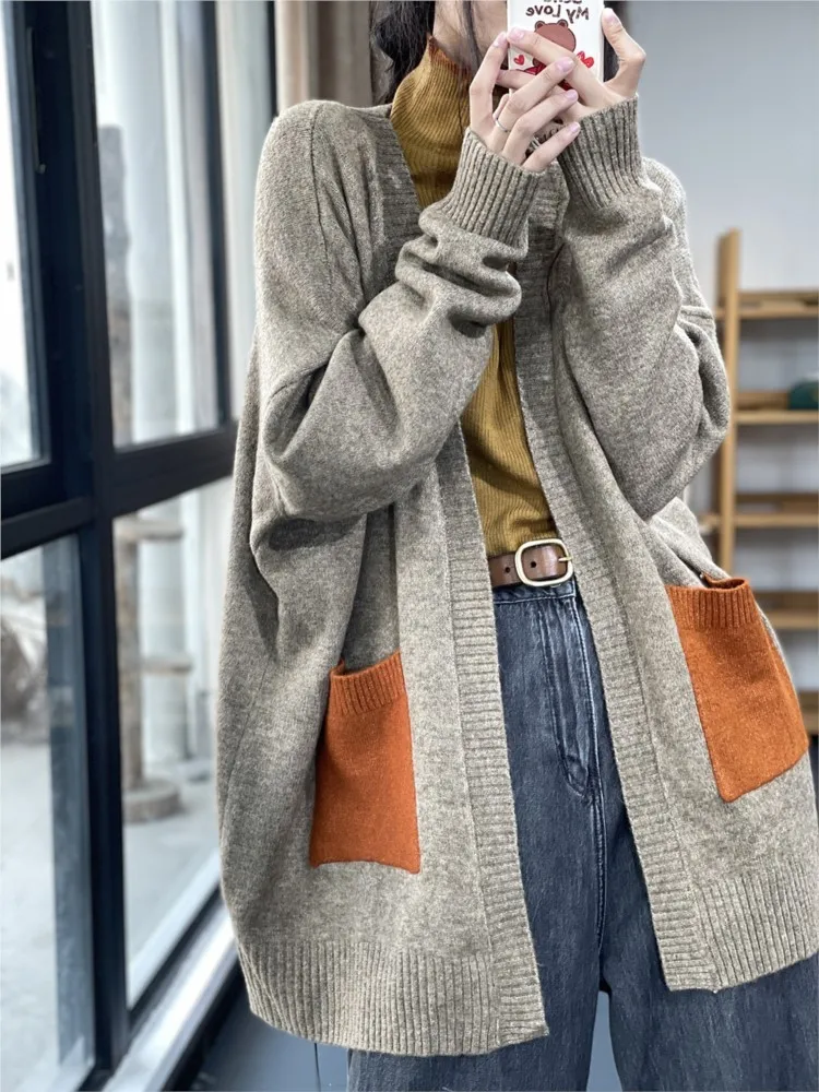 Oversized Autumn Winter Knitted Long Sweater Coats Women Korean Long Sleeve Ladies Cardigans Modis Casual Loose Woman Coats 2023