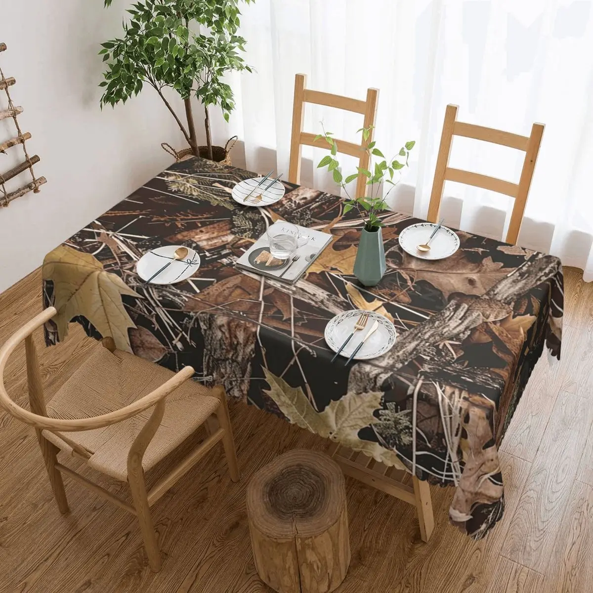

Real Tree Camouflage Custom Rectangular Tablecloth Waterproof Table Cover for Dining Events Table Cloth