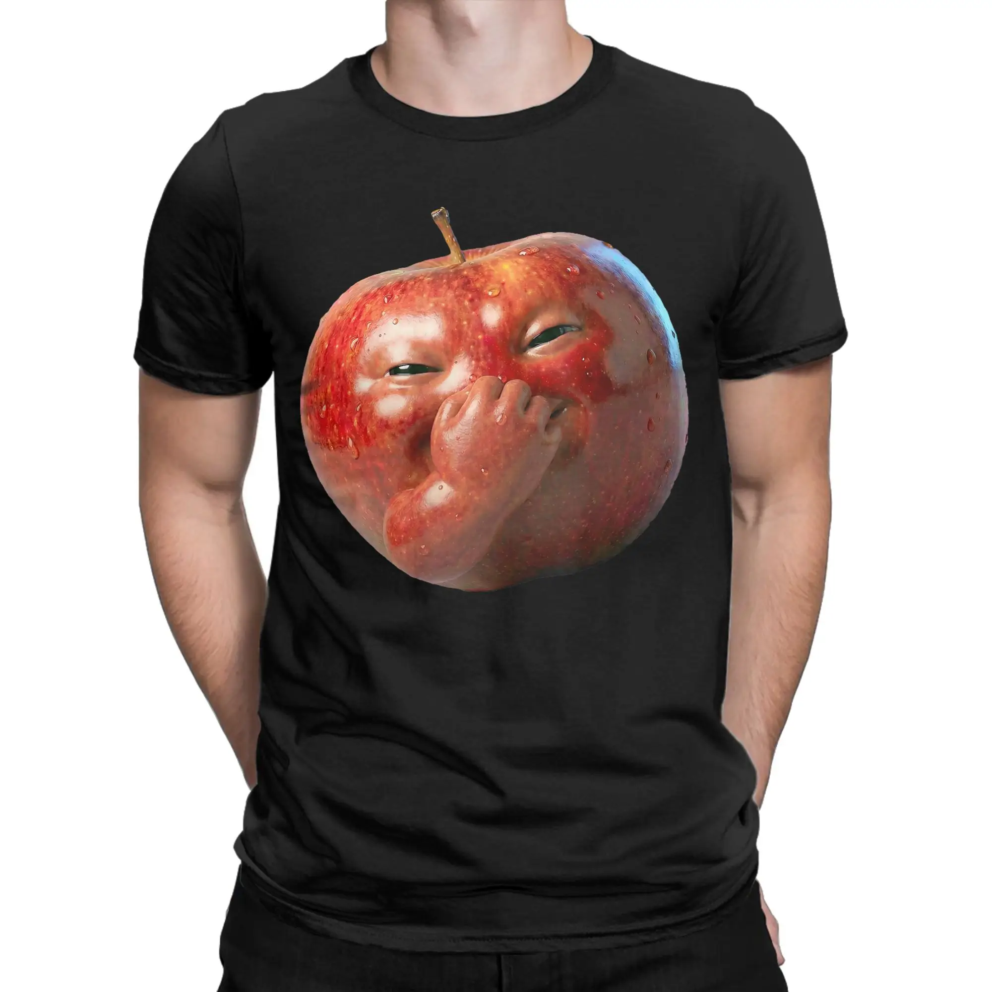Vintage AI Apple gen z Meme BrainRot Humor Tongue Out T-Shirts for Men 100% Cotton T Shirts  Short Sleeve Tee Shirt  Clothing