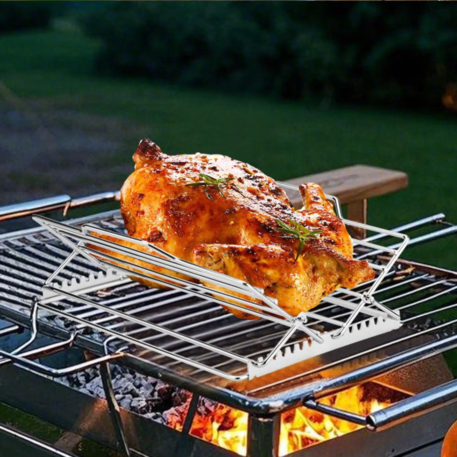 

Регулируемая стойка для гриля из нержавеющей стали, духовка, стойка для сковороды, вставка для дома, кемпинга, барбекю, выпечки, Хэллоуина, дня рождения, ужина