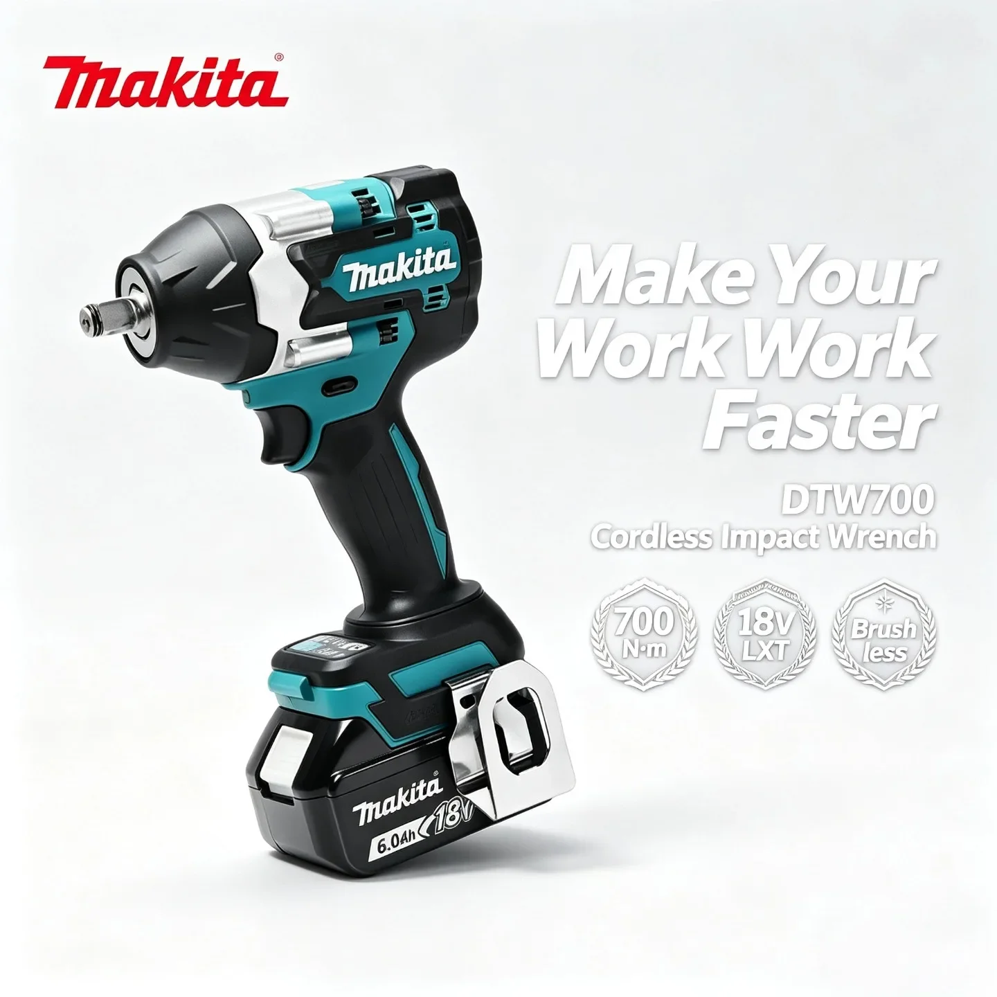 Makita DTW700 18V Bürstenloser Elektrischer Schlagschrauber Kabelloses Schlagwerkzeug 1000Nm Hohes Drehmoment Variable Geschwindigkeit Auslöser Auto-Stop Mit Lithium-Batterie