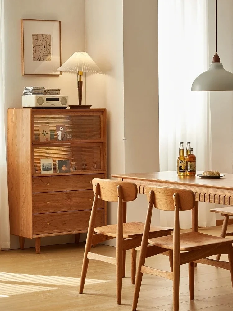 

Nordic solid wood dining side cabinet, museum living room locker, cherry wood log porch cabinet R