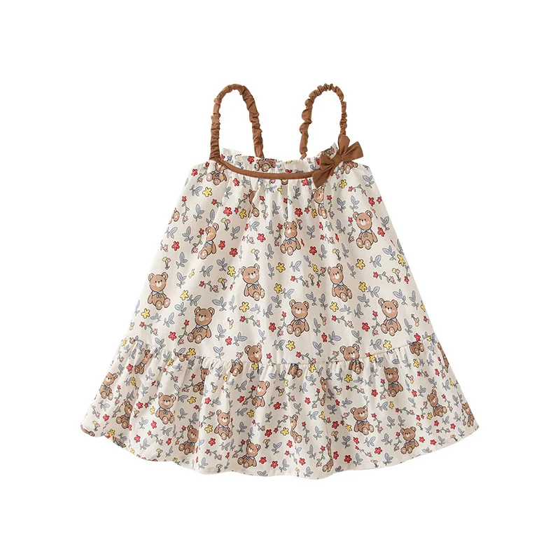 

Summer Baby Girls Sleeveless Cute Dress Cross Back Strap Ruffle Hem Mesh Layered Toddler Kawaii Skirt 1-3 Years Casual Dresses