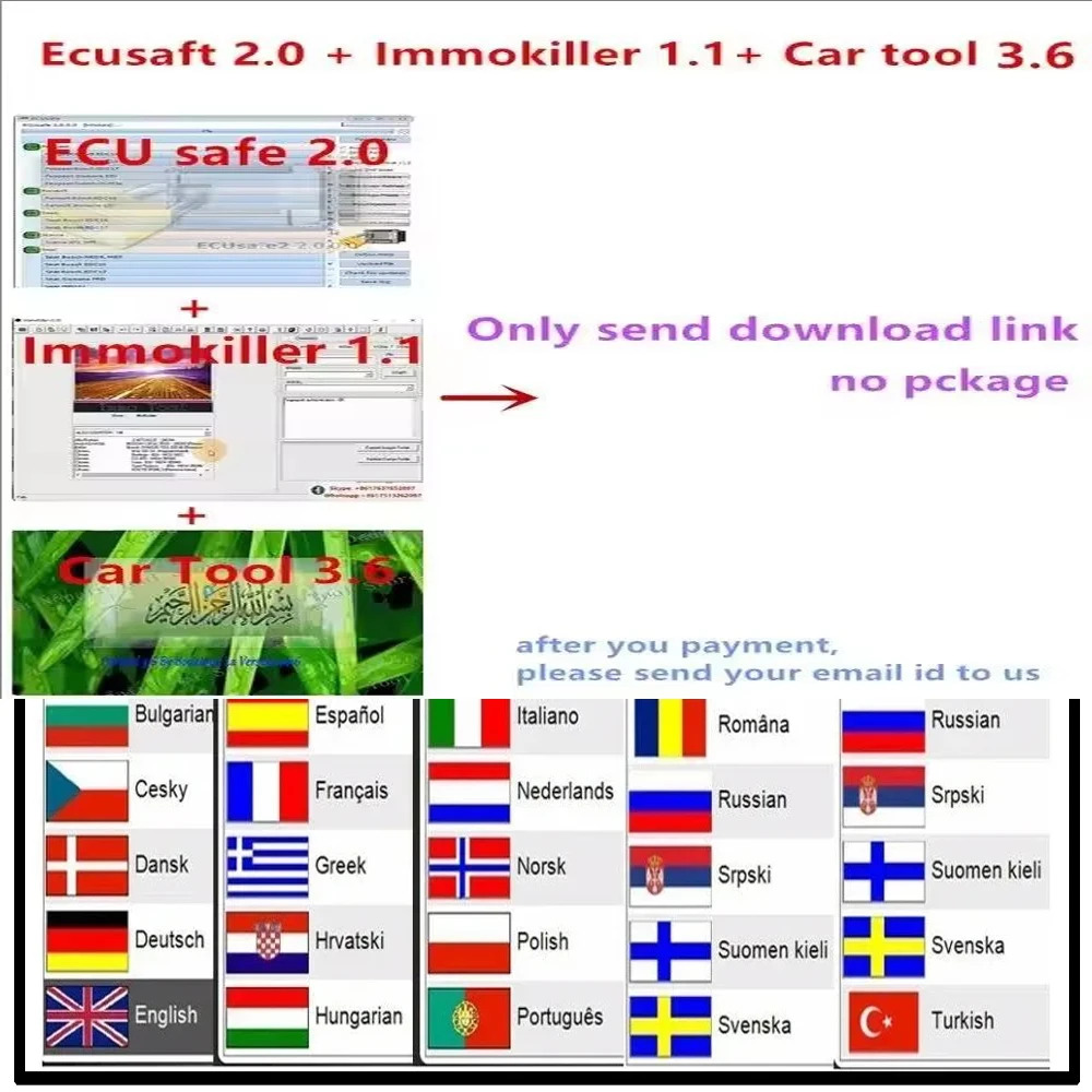 

M 2025 ECUSafe V2.0。Immo Killer V1.1 。Cartool V3.6。 Car Tool Software vehicle immobilizer system Repair Airbags Decode Radio