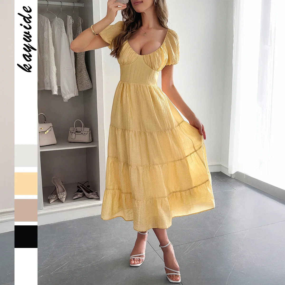 

Diyun Cross-border Leisure Vacation Wind Bubble Sleeve Long Dress Dress Women's Clothing 2025 Summer Amazon Independent Station