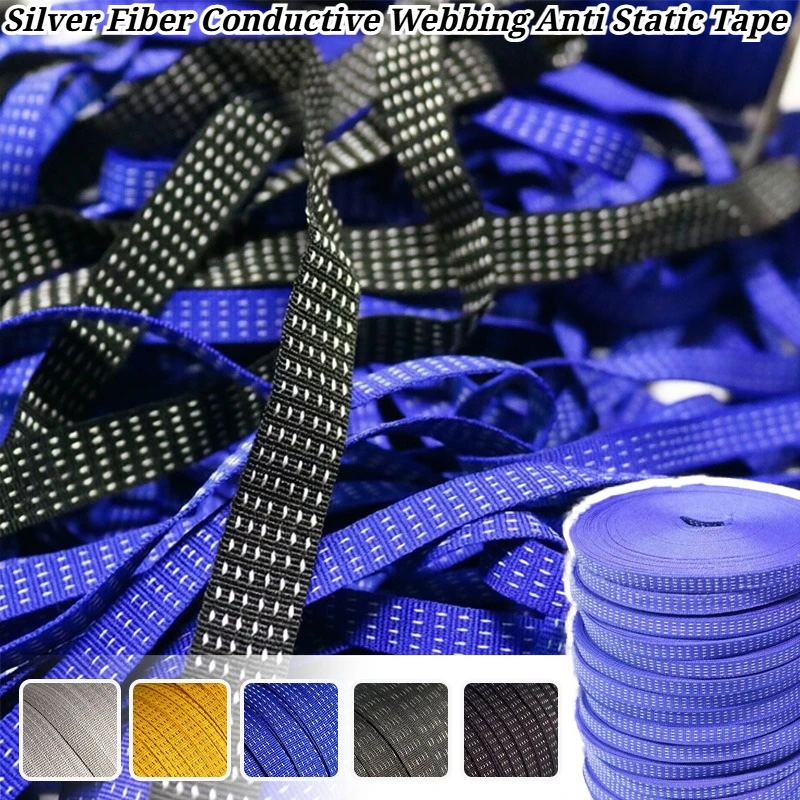 8mmx100M Silver Fiber Conductive Webbing Anti Static Tape Static Eliminating Wrist Lanyard Strap for DIY Workwear Hat Shoe