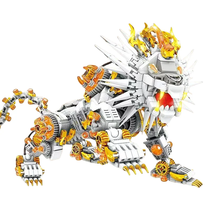 New Double Change Form Mechanical Lion King Assembled Mecha Block Model Ornaments Children's Educational Toys Gift Collection