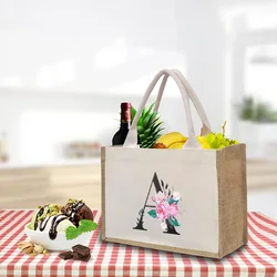 Pattern printed white canvas bag, women's shoulder bag, handbag, large capacity storage bag, foldable and reusable