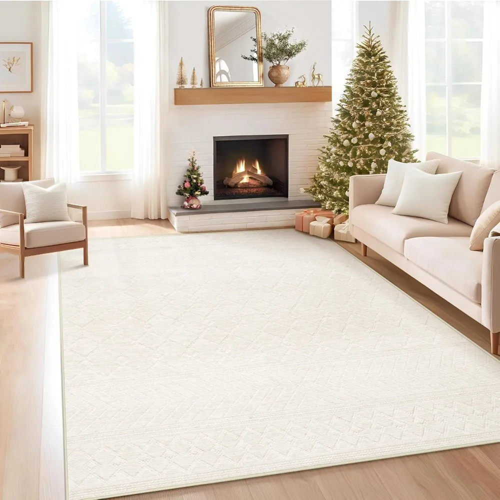 

5x7 Area Rug Living Room: Washable Boho Geometric Moroccan Rug Neutral Modern Farmhouse Indoor Soft Non Slip Ultra Thin Printed