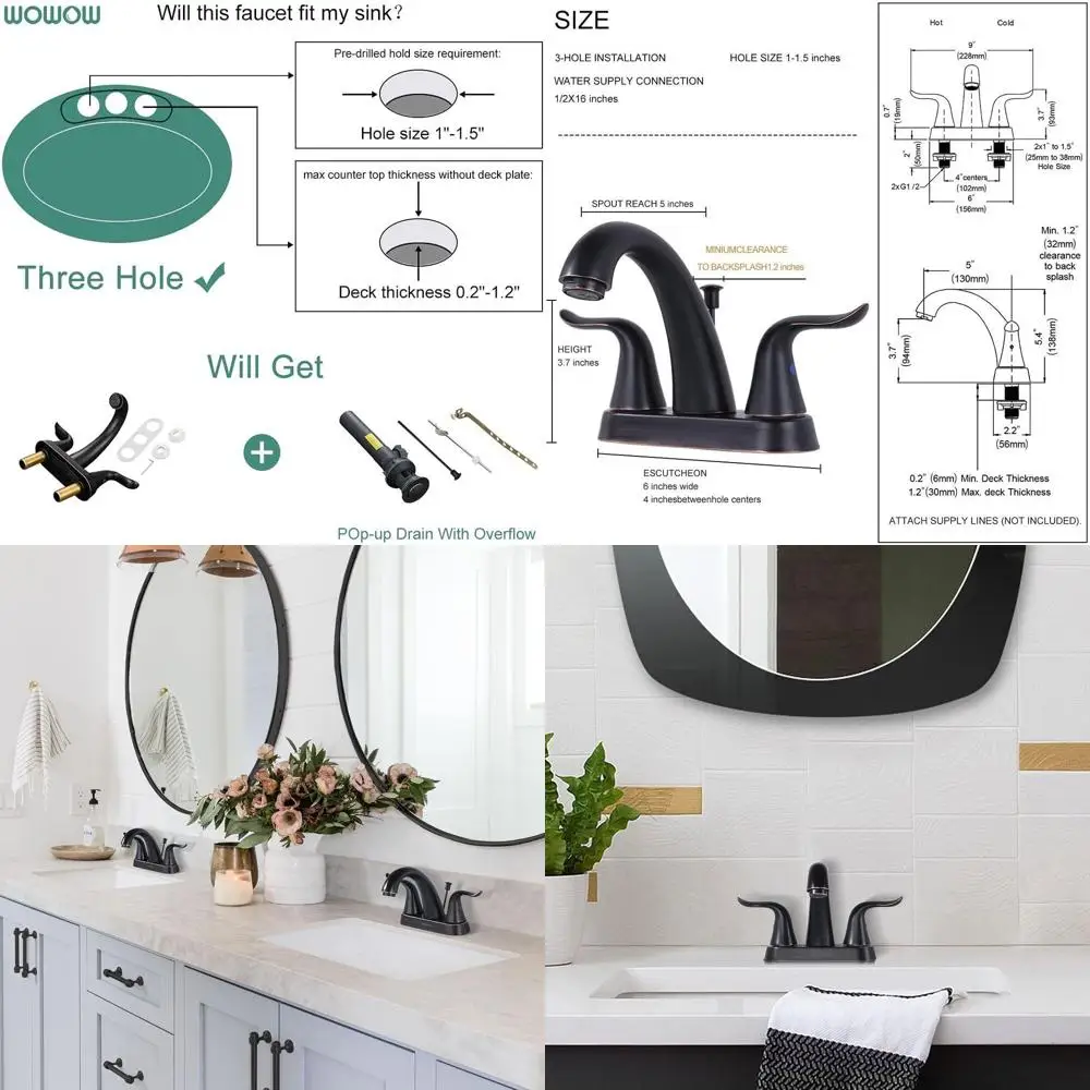 

4 Inch Centerset Oiled Rubbed Bronze Sink Faucet with Stainless Steel Rod Drain Assembly and Retro Lava Style