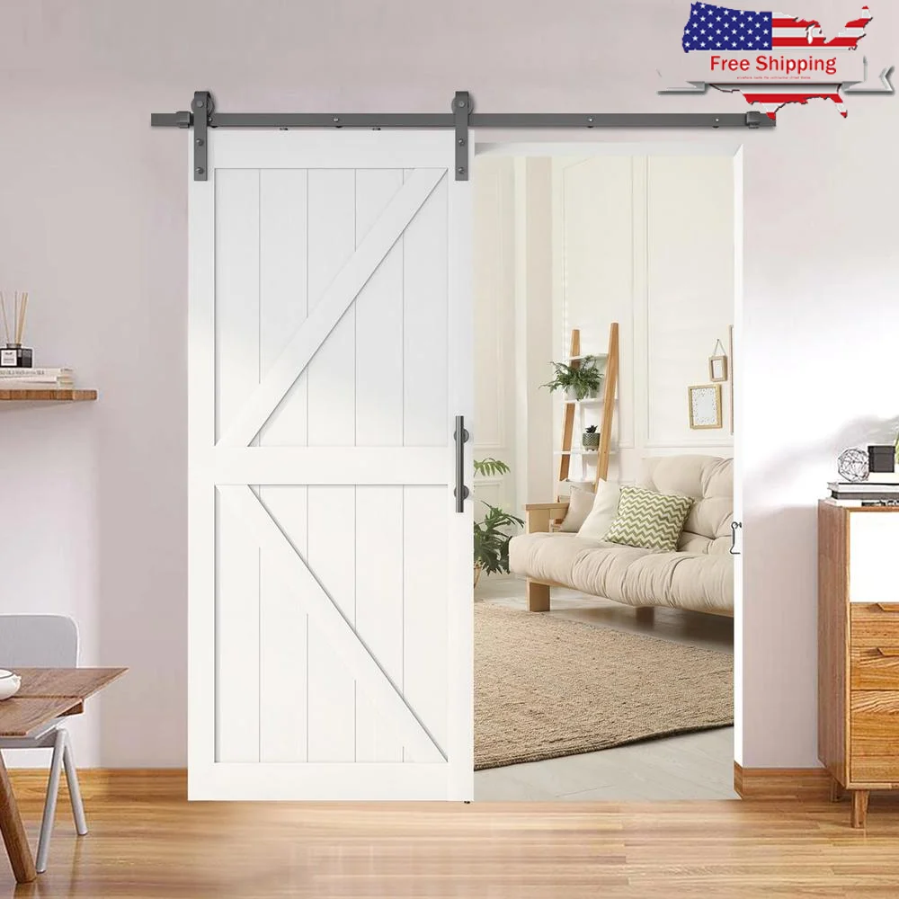 36x84 Sliding Barn Door Kit with Water-Proof Surface Easy Install Space Saving Design Solid Wood Core MDF Layer 6.6FT Hardware