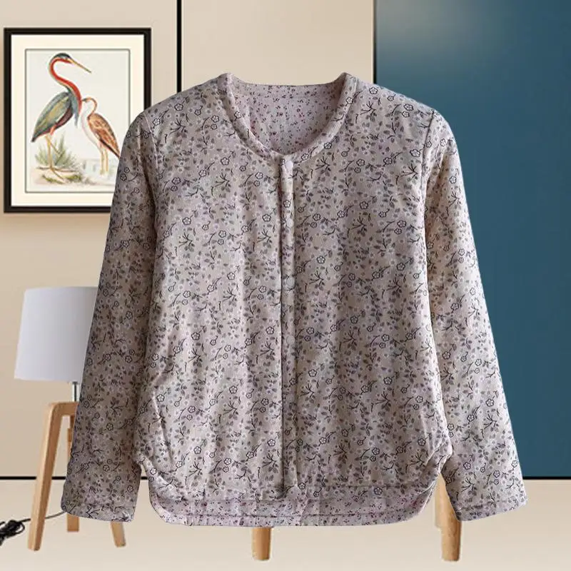 

Warm Thin Floral Print Cotton Jaet Lightweight Inner Vest for Middle-Aged And ly People Autumn Winter Faion Outerwear