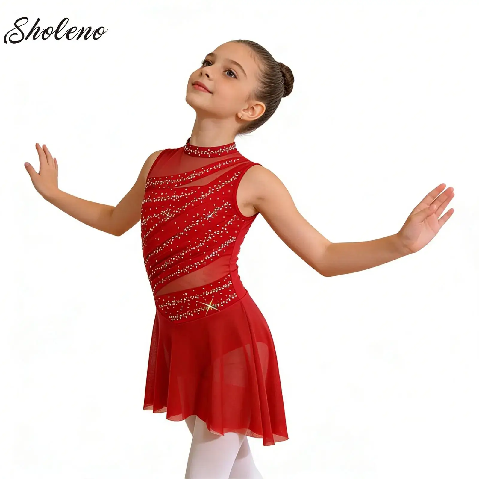 

Sleeveless Ballet Dance Leotards Tutu Dress Kids Girls Acrobatics Figure Skating Long Sleeve Mesh Splice Skirt Tutu Gymnastics