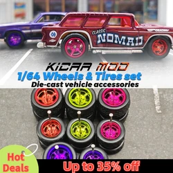 1/64 Model Car Electroplate Wheels with Detachable Tires Five Spoke Refitting Parts for Hot Wheels Matchbox D:11mm+13mm 1 Set