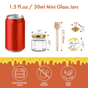 Hexagon Glass Mini Honey Gläser mit Aufklebern, Daucherbonbonflaschen, Hochzeitsfeier, Babyparty -Gefälligkeiten für Gäste, 1,5 Unzen, 12Pack 10 Haupthonigglasverkäufe - №8