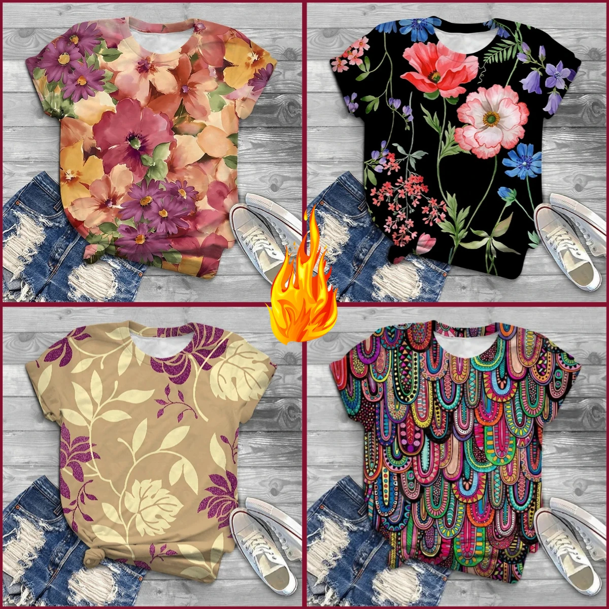 

3D Printed Flower Pattern T Shirt For Women Summer Short Sleeve Pullover Colorful Flowers Tshirts Girls Crewneck T-Shirt Tees
