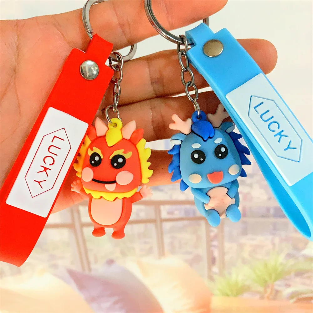 Cute Dragon Doll Pendant Keychain Pvc Alloy Keyring Charm Bag Packback Hangings Car Interior Accessories Friendship Student Gift