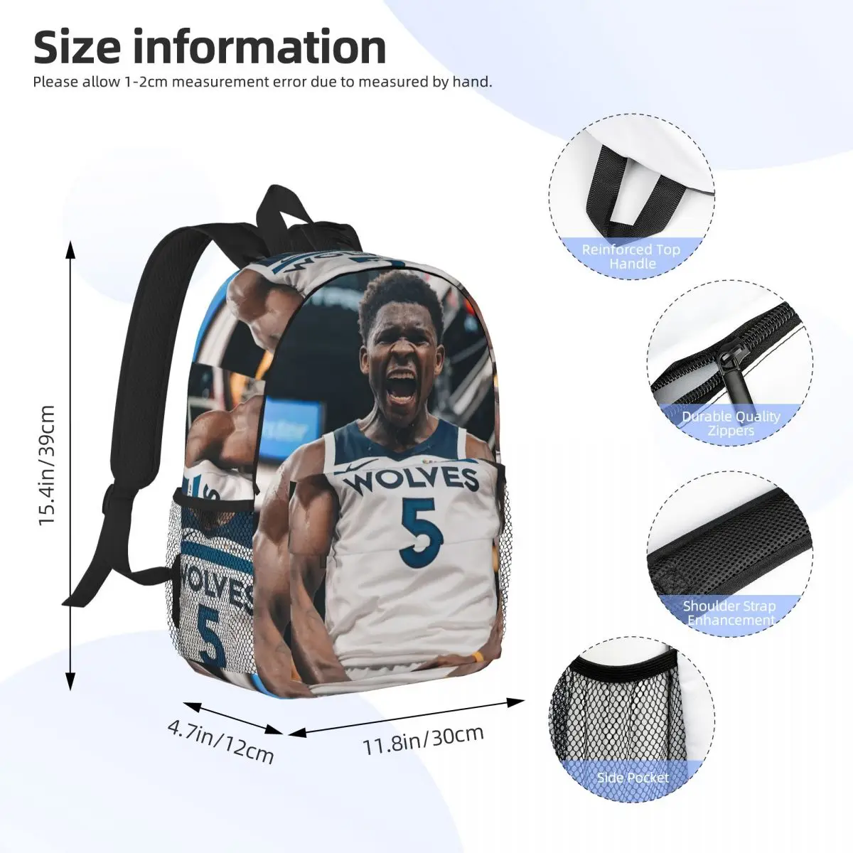 Turn Us Up Ant 21 Pts Anthony Edwards Backpack Student BookBag Children School Bag Laptop Shoulder Bags for Men Women