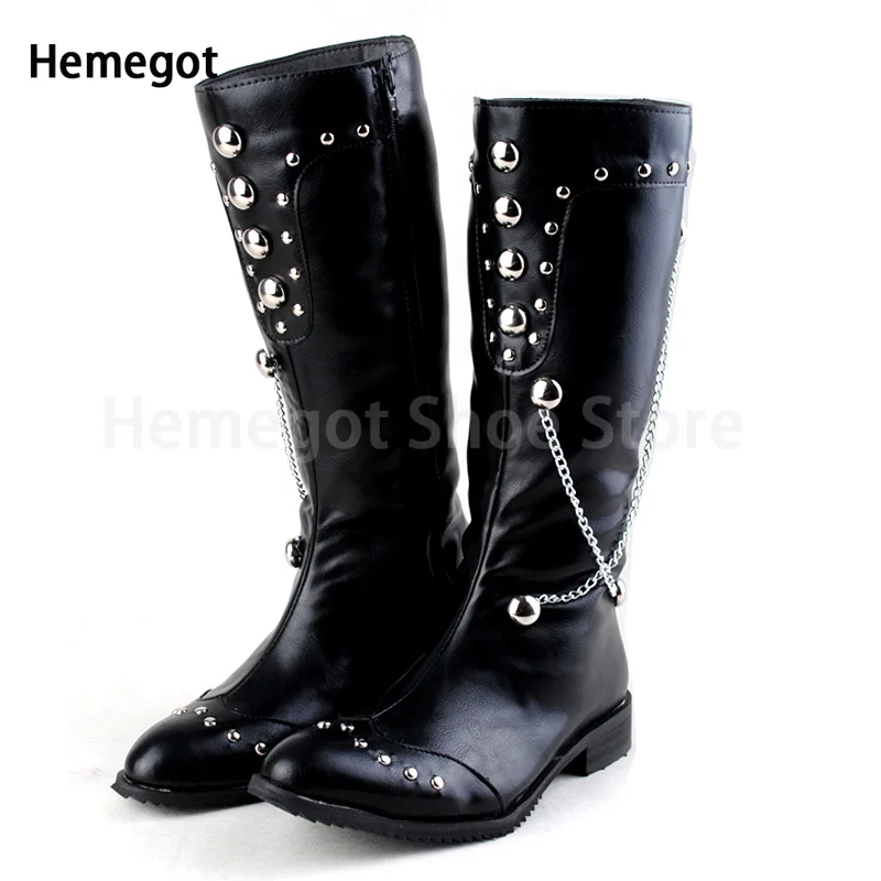 

Pointed Rivet Chain High Boots Men's Boots Increased Breathable Comfort Fashion High Casual Casual Boots Long Leather Boots