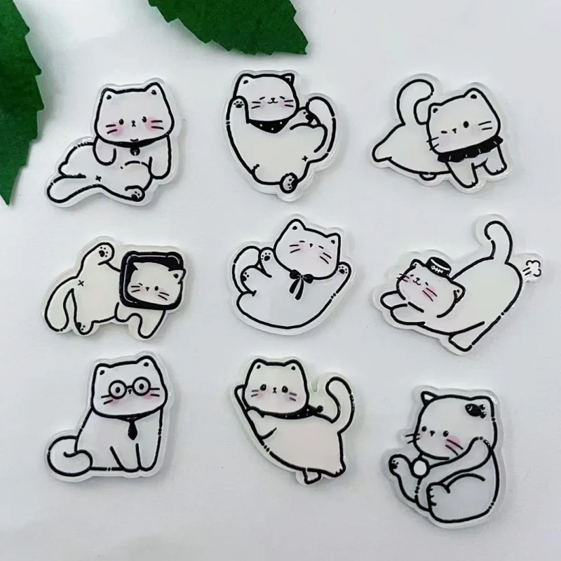 10pcs 귀여운 카와이 만화 고양이 시리즈 아크릴 스크랩북 쥬얼리 헤어 클립 장식 장인 정신
