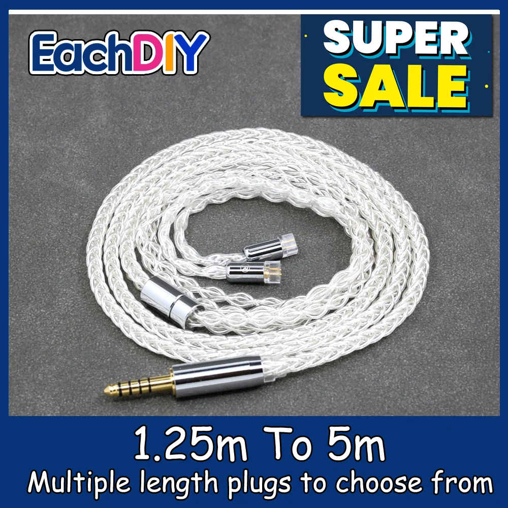 

8 Core 99% 7n Pure Silver Palladium Earphone Cable For UE11 UE18 pro QDC Gemini-S Anole V3-C V3-S V6-C 0.78mm 2pin LN008791