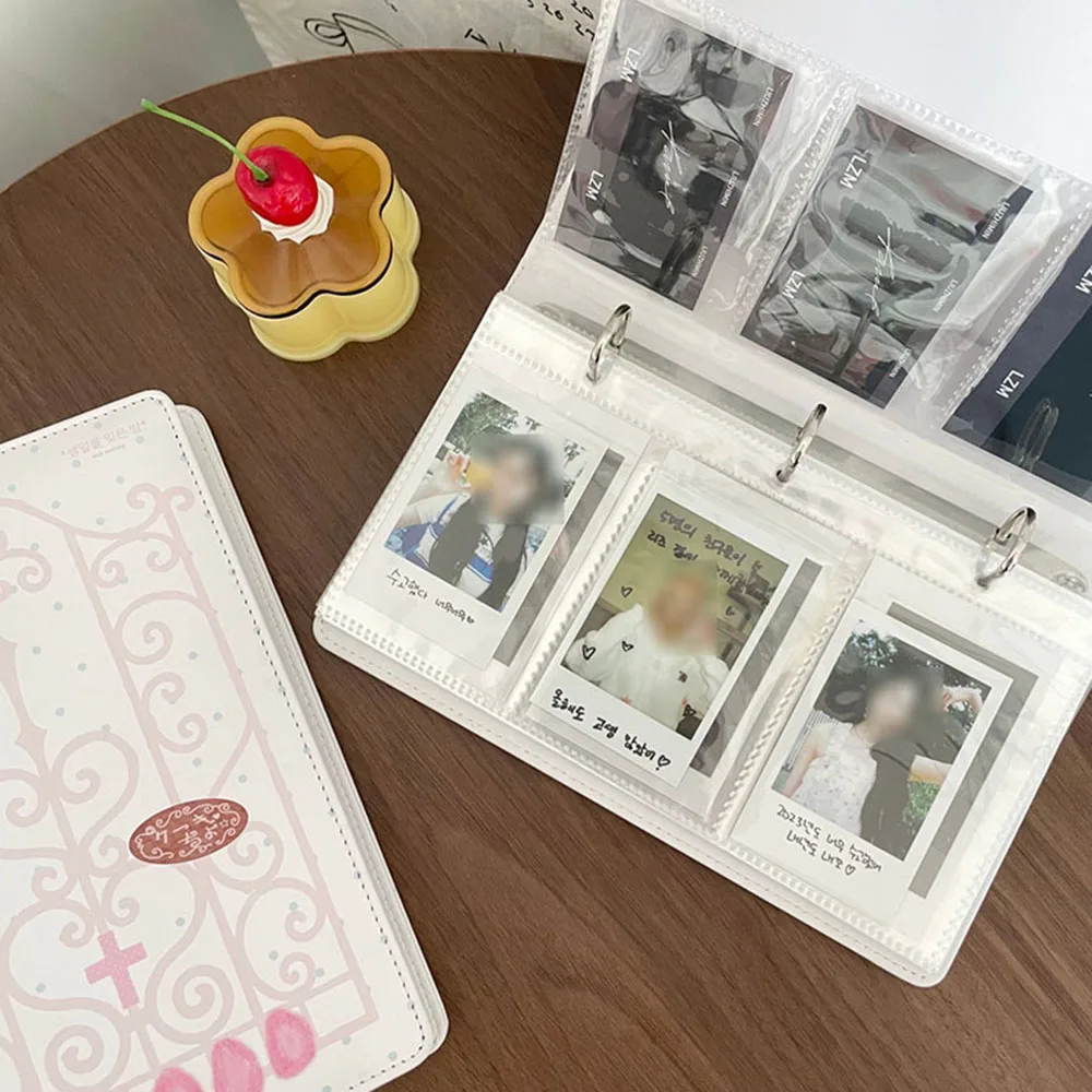 3-Grid PU Leather Kpop Photocard Album – Rose Window Vintage Binder for 3 Inch Ticket & Idol Card Storage