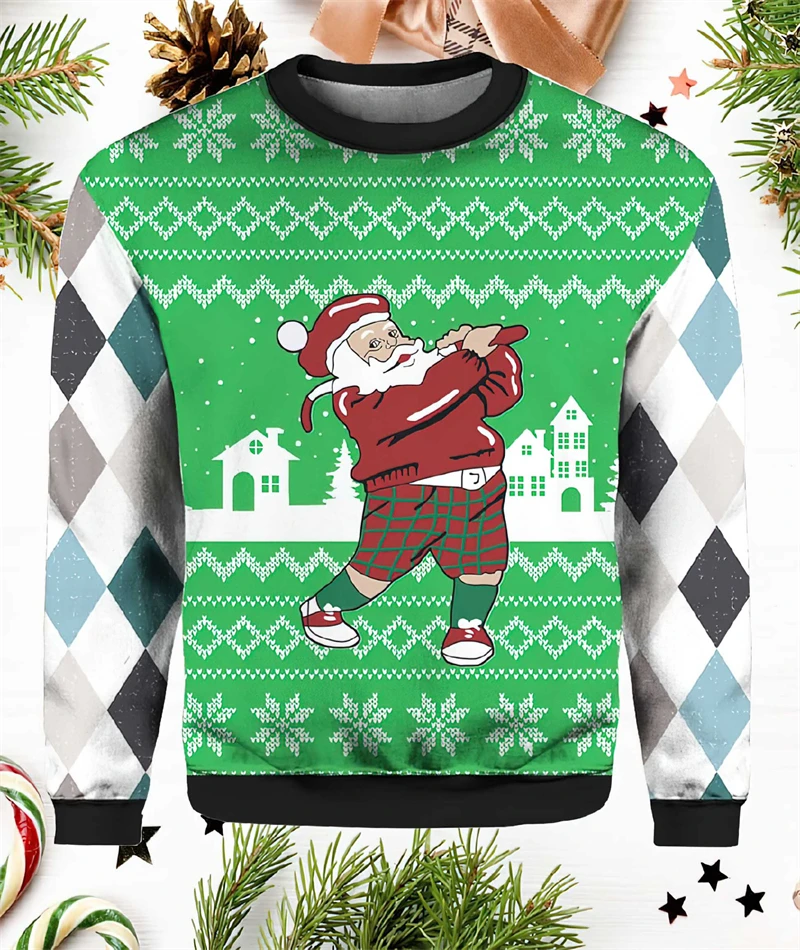 Family Xmas Matching Outfit  Motorcycle Biker Santa Ugly Christmas Sweater Parent‑Kid Holiday Gathering Crew Neck Pullover Tops
