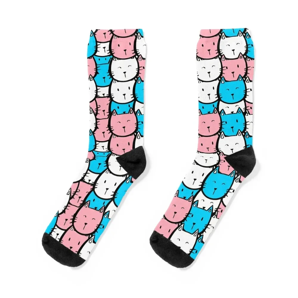 Subtle Trans Flag Cat Pattern Socks Soccer Novelties Stockings man Boy Child Socks Women's