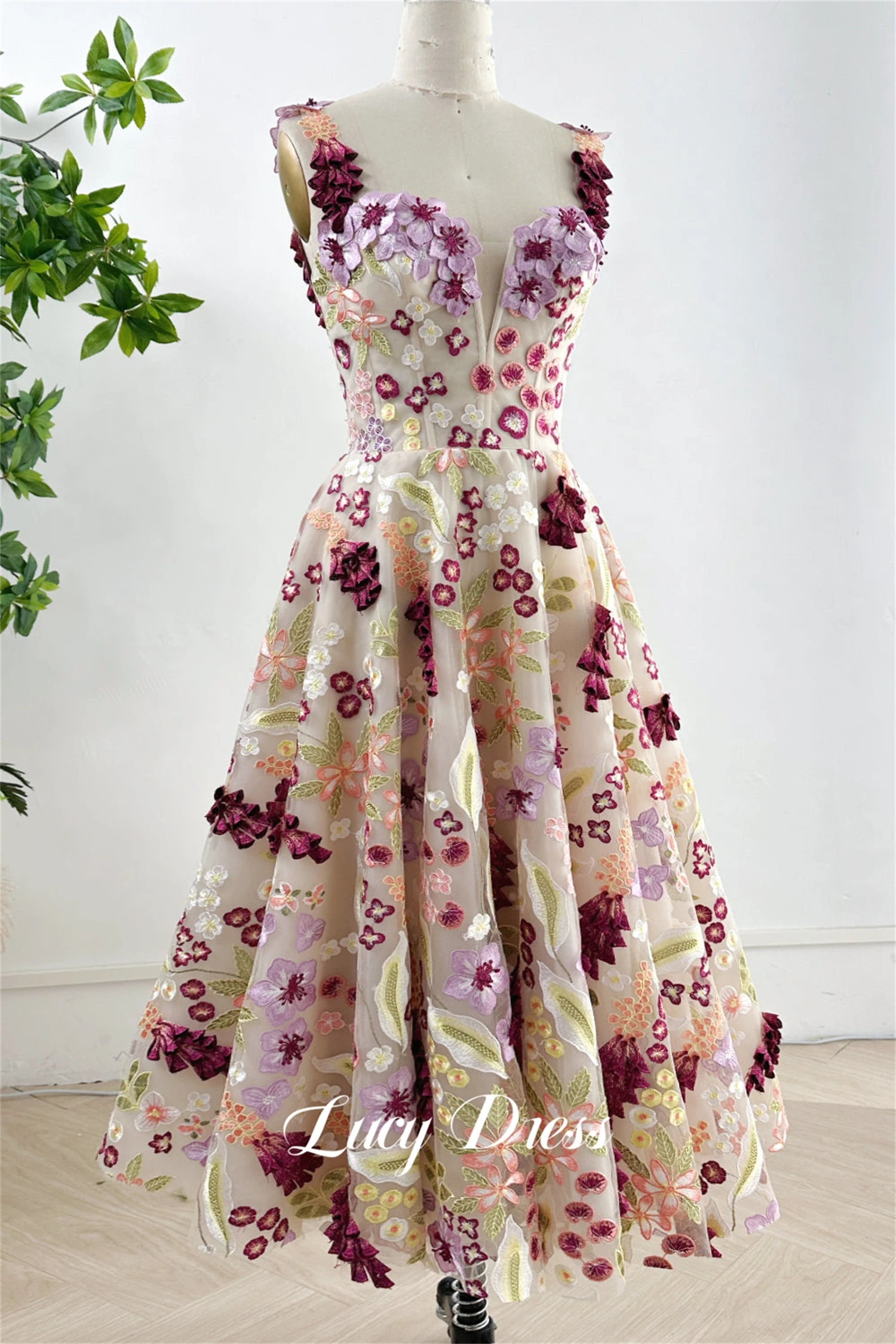 Vestido de festa de tecido floral linha um comprimento médio vestido de formatura baile elegante vestidos longos mulher robe de soiree femmes personalizado