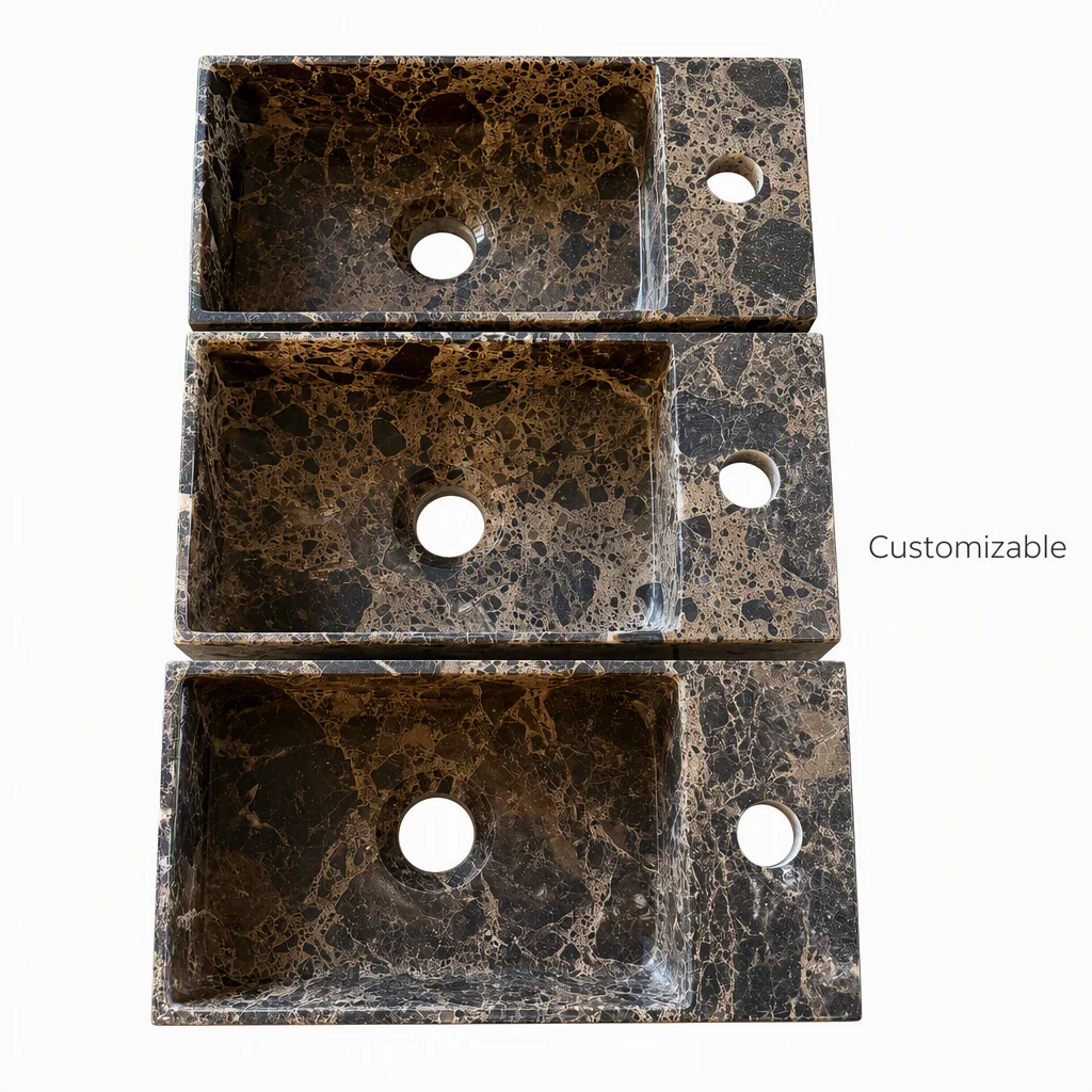 #￥Custom Brown Dark Emperador Marble Above Counter Handmade Washing Sinks Basin for Builder Mall Supermarket Wholesales