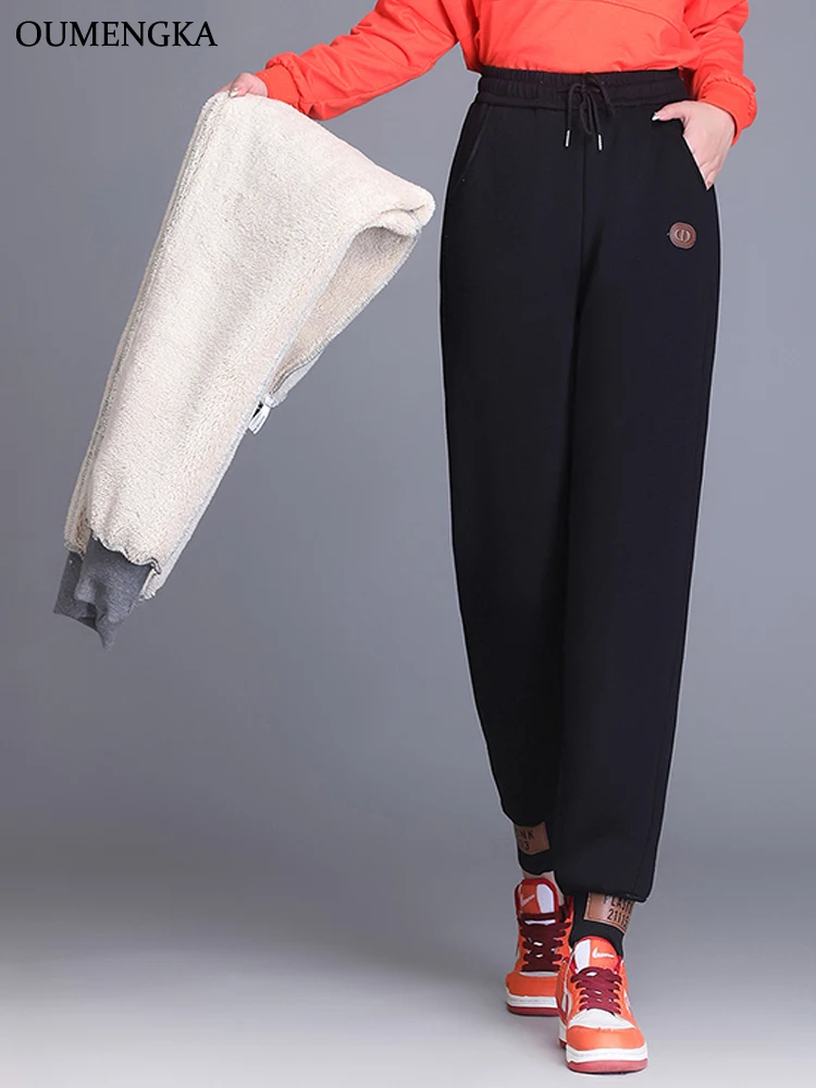 Women Cotton Harem Pants Warm Winter Thick Velvet High Waist Black Sweatpants Loose Lamb Wool Trousers Cold Resistant  S-5XL