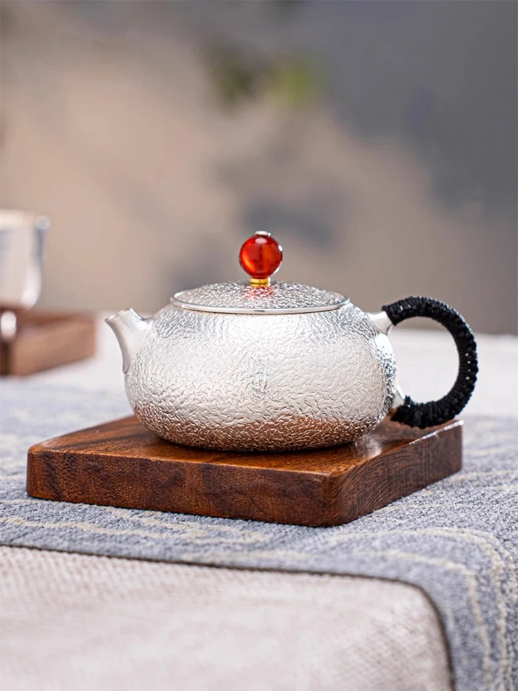 Pure Silver 999 Tea Pot, Handmade, One Household Tea Set, Tea Pot, Clear Flat, Xishi Silver Pot