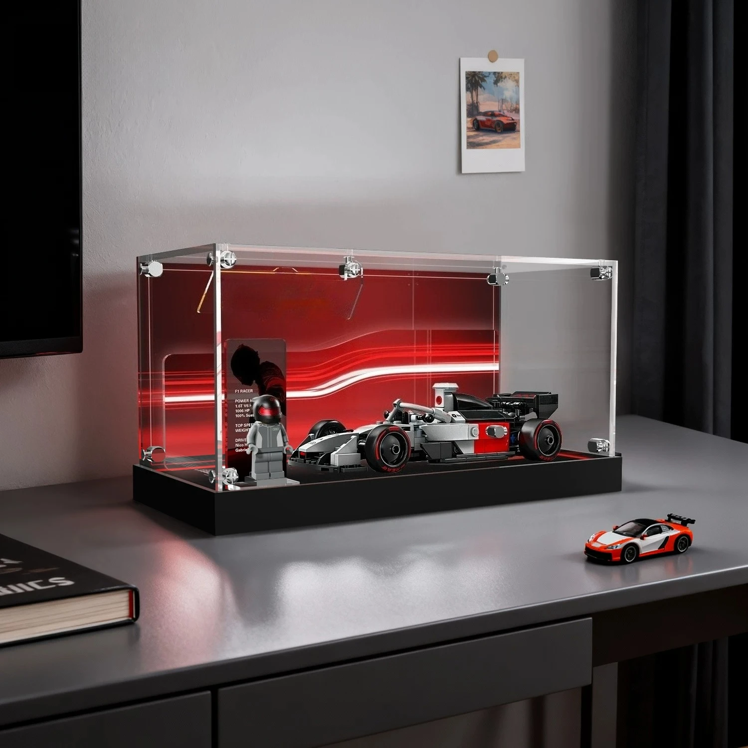 High-definition acrylic display case with lights, storage box for LEGO 77259 race car building blocks