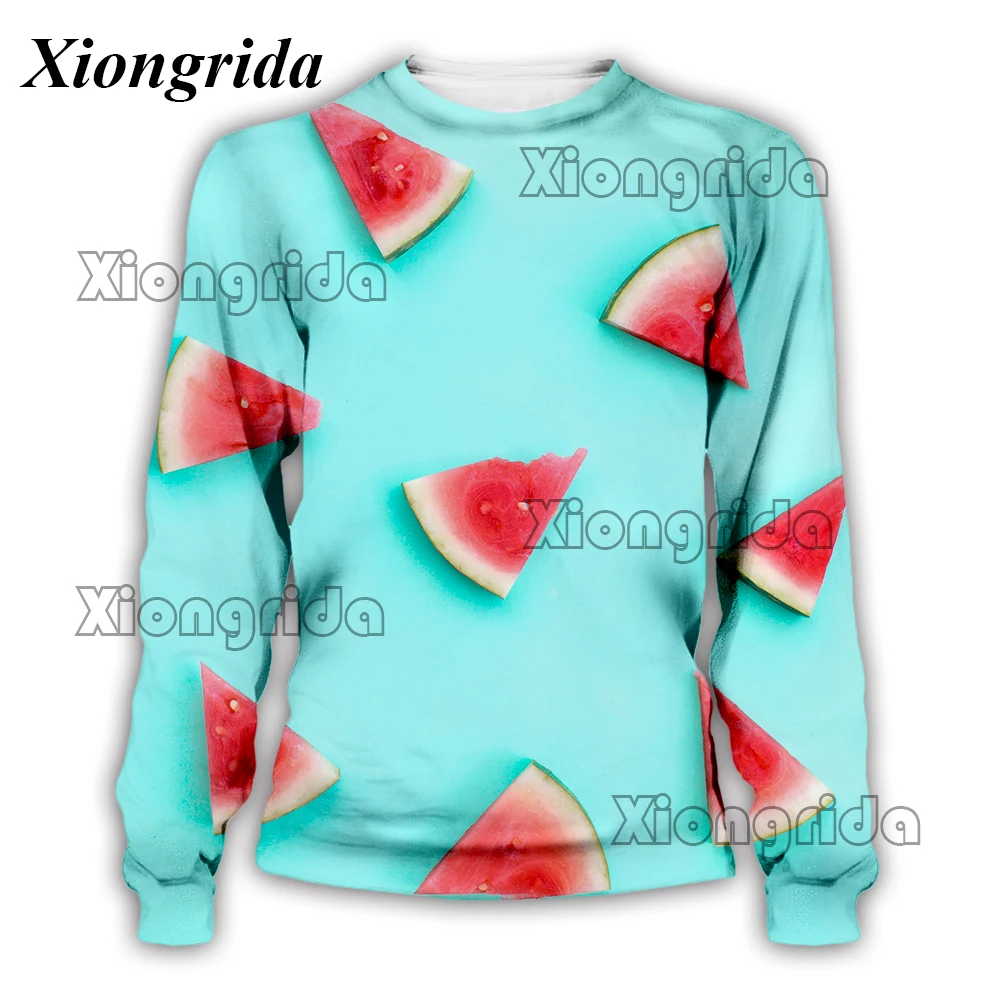 Novelty Watermelon Print Sweatshirts Men's 3d Fruit Print Casual Long Sleeve Hip Hop Top Unisex Streetwear