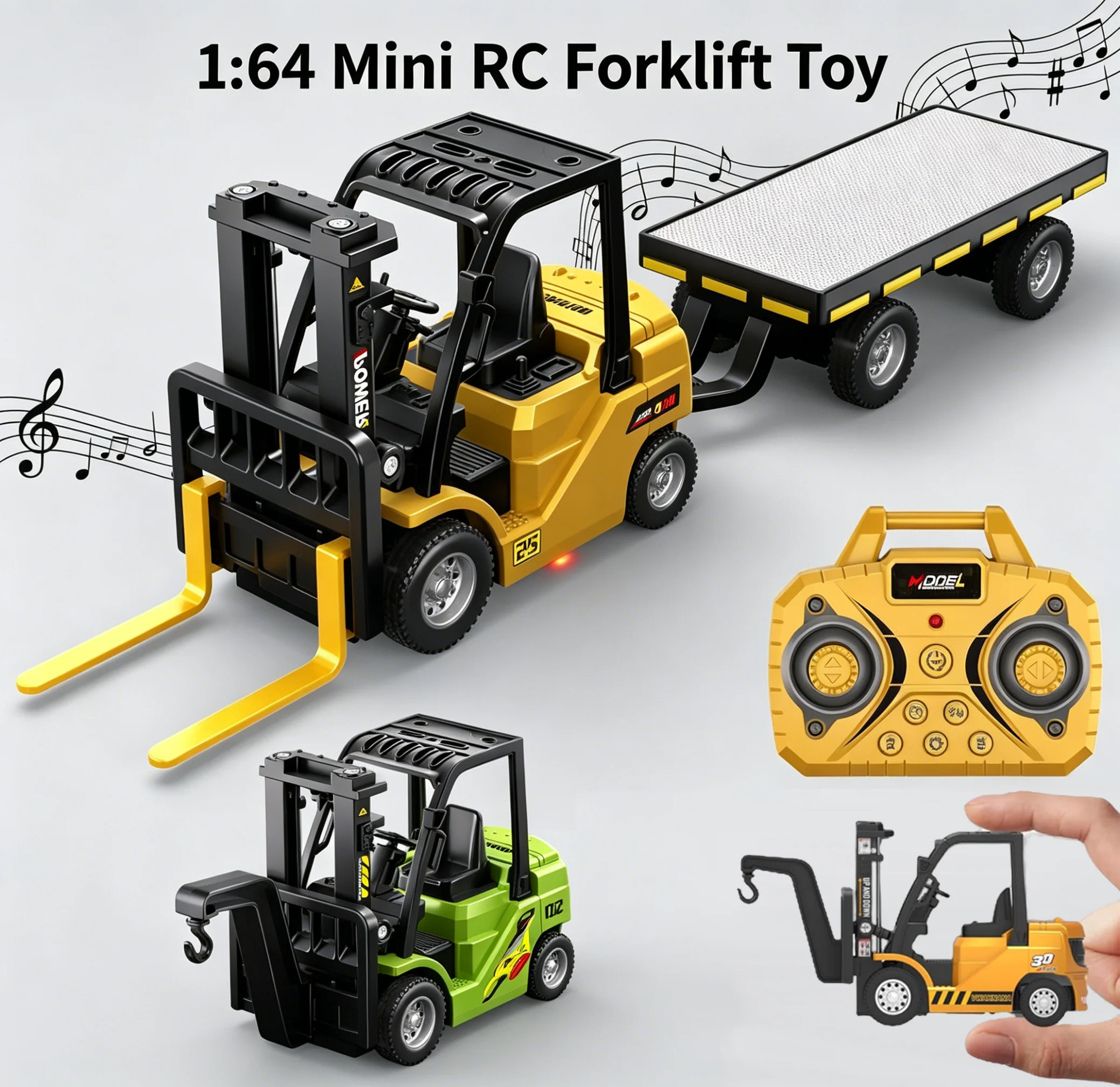 

1/64 Remote Control Crane And Forklift Two-in-one Desktop Mini Alloy Toy Car With Trailer Engineering Vehicle Gifts for Kids Boy
