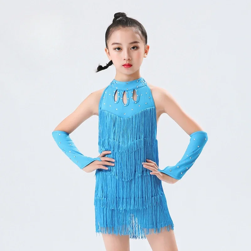 Costume da ballo latino per bambini Abito da ballo altalena con frange Tango Salsa Sala da ballo Abiti per bambini per ragazze Concorso di costumi